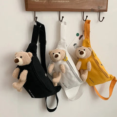 Canvas Waist Bag Chest Crossbody Teddy Bear Wild Style for Camping