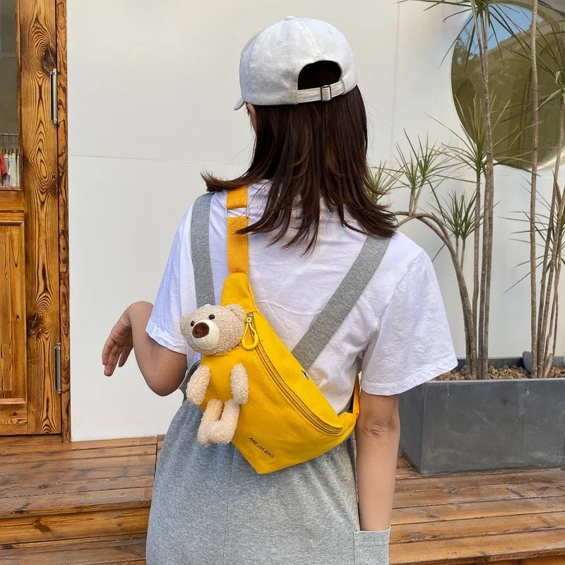 Canvas Waist Bag Chest Crossbody Teddy Bear for Camping and Hiking