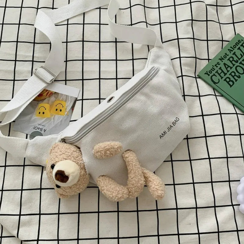 Canvas Waist Bag Chest Crossbody Teddy Bear for Camping and Hiking