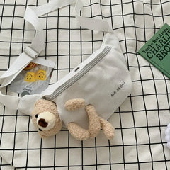 Canvas Waist Bag Chest Crossbody Teddy Bear for Camping and Hiking