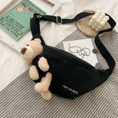Canvas Waist Bag Chest Crossbody Teddy Bear Wild Style for Camping