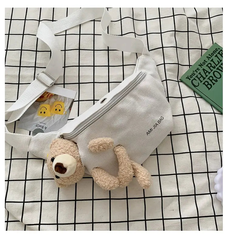 Canvas Waist Bag Chest Crossbody Teddy Bear for Camping and Hiking