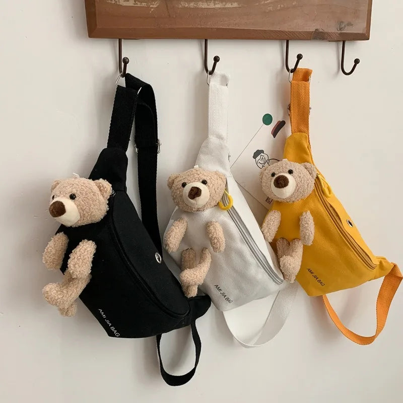 Canvas Waist Bag Chest Crossbody Teddy Bear for Camping and Hiking