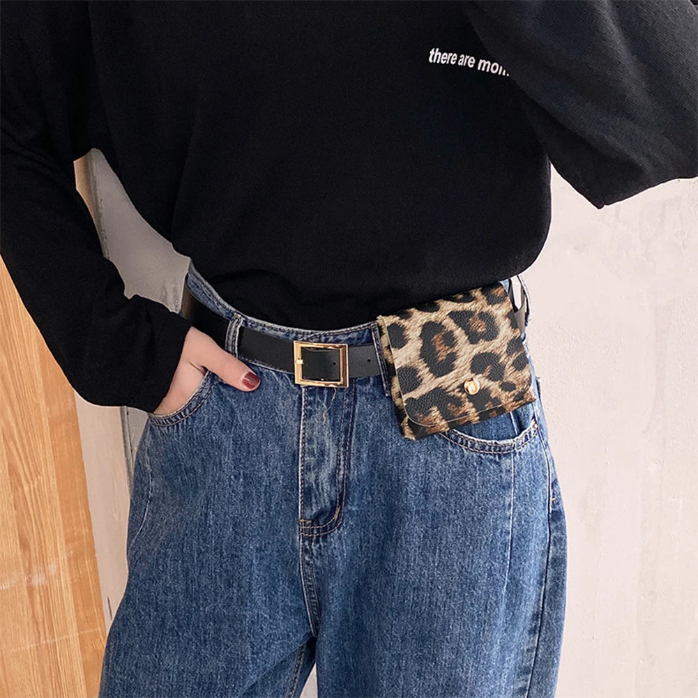 Women Leather Fanny Pack Animal Pattern Mini Belt Bag Crossbody Bag