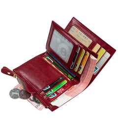 Women Wallet Leather Retro Oil Wax Cowhide Girls Wallet Short Zipper Small Coin