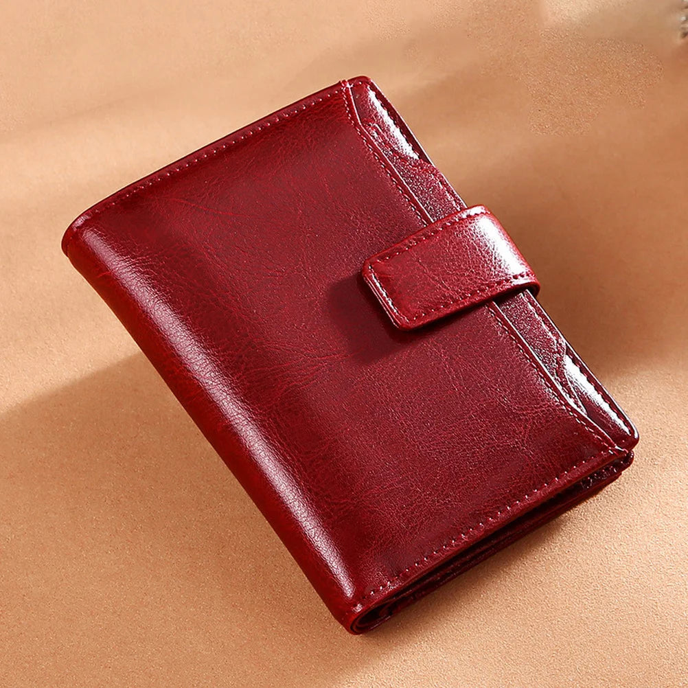Women Wallet Leather Retro Oil Wax Cowhide Girls Wallet Short Zipper Small Coin