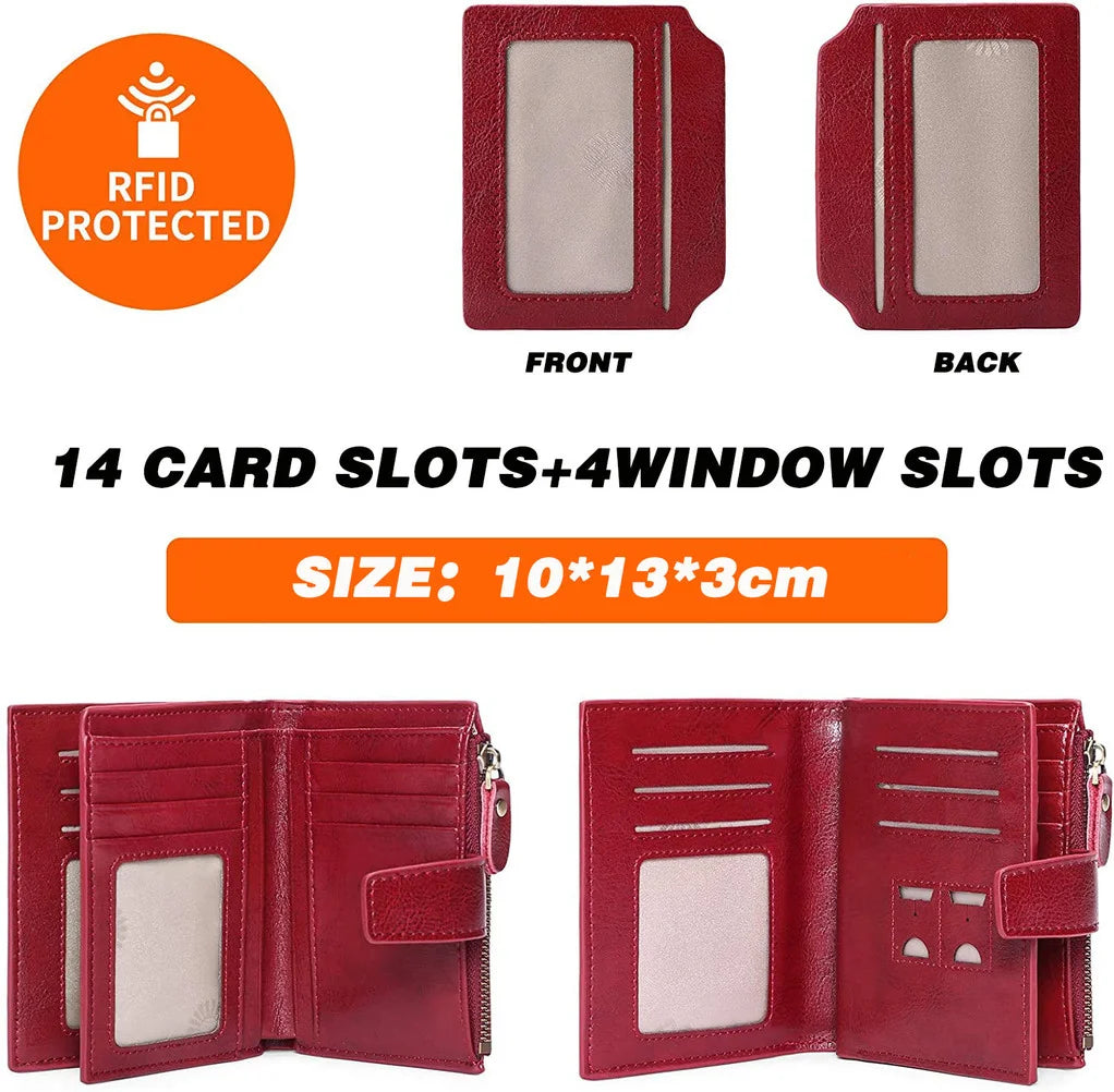 Women Wallet Leather Retro Oil Wax Cowhide Girls Wallet Short Zipper Small Coin
