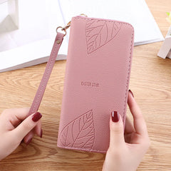 Leaf Print Women Wallets PU Purses Long Wallet Zipper Bag