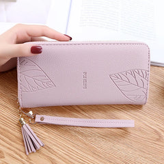 Leaf Print Women Wallets PU Purses Long Wallet Zipper Bag