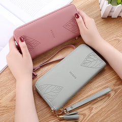 Leaf Print Women Wallets PU Purses Long Wallet Zipper Bag