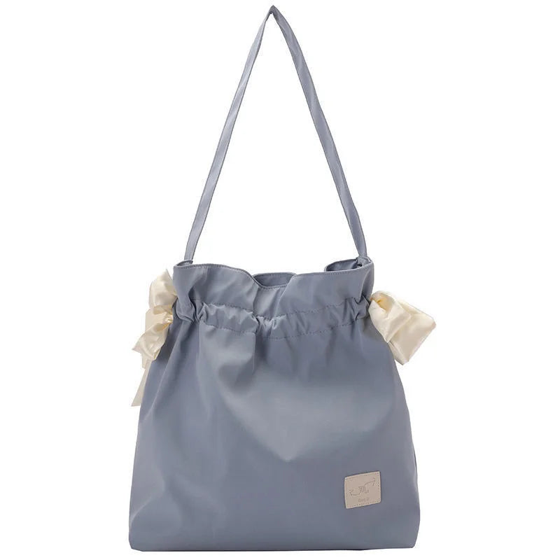 Women Waterproof Nylon Shoulder Bag with Bowknot Beach Tote