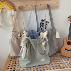 Women Waterproof Nylon Shoulder Bag with Bowknot Beach Tote