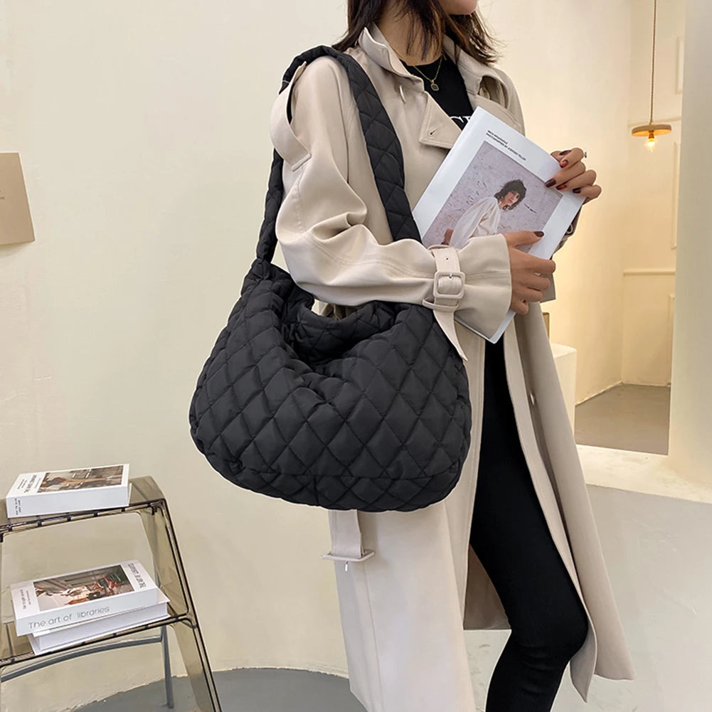 Women Winter Quilted Large Crossbody Bag Cotton Padded Handbag