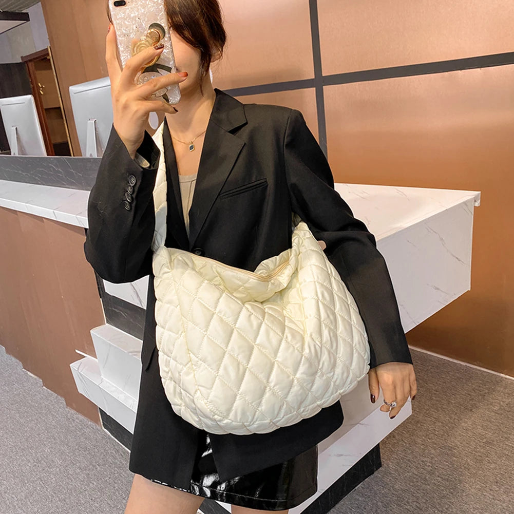 Women Winter Quilted Large Crossbody Bag Cotton Padded Handbag