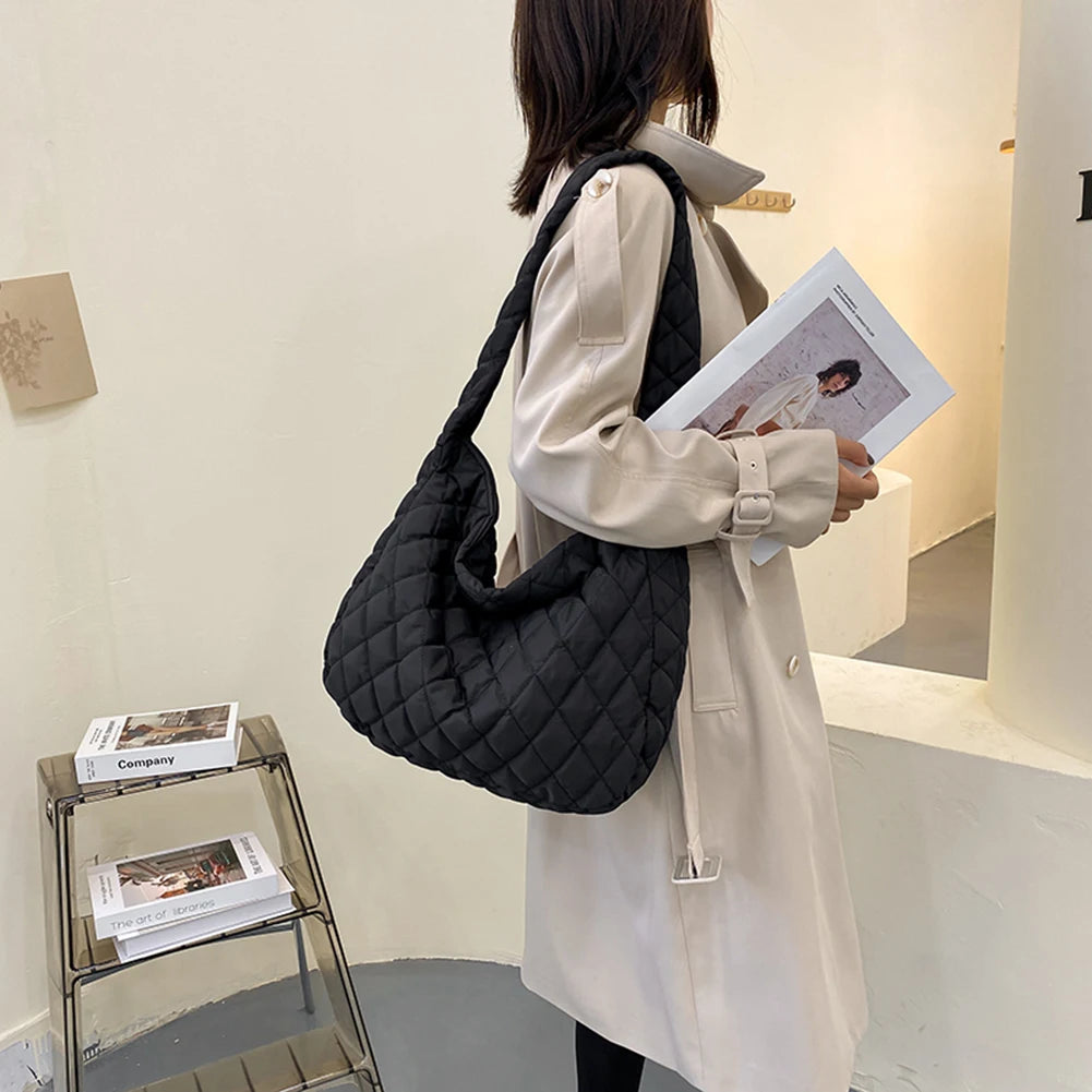 Women Winter Quilted Large Crossbody Bag Cotton Padded Handbag