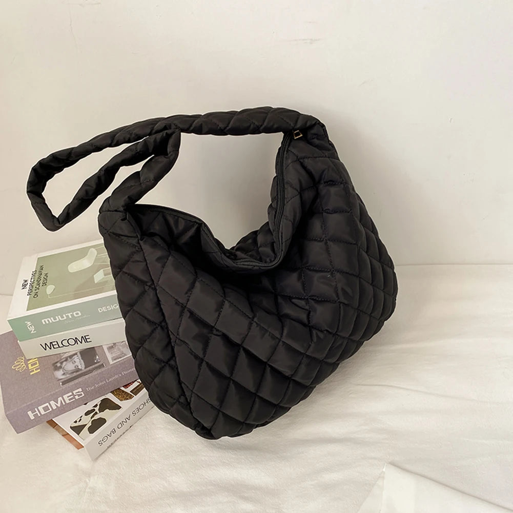 Women Winter Quilted Large Crossbody Bag Cotton Padded Handbag