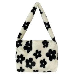 Women Winter Fluffy Purse Pink Leopard Print Shoulder Bag