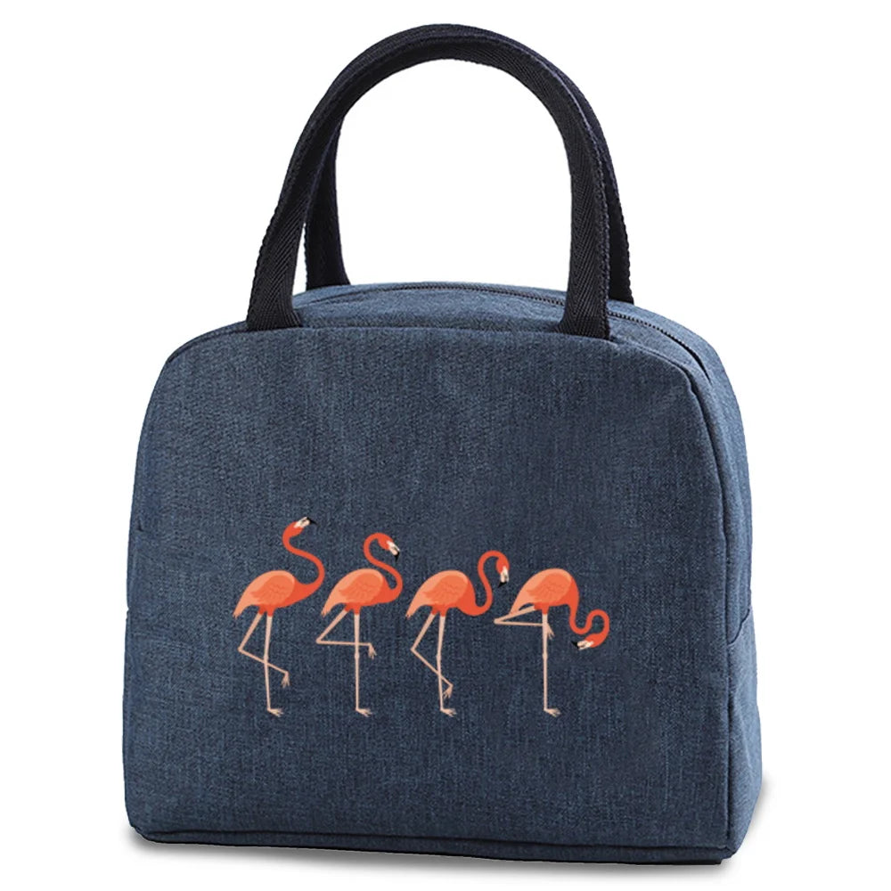 Flamingo Print Lunch Bag Insulated Thermal Handbag