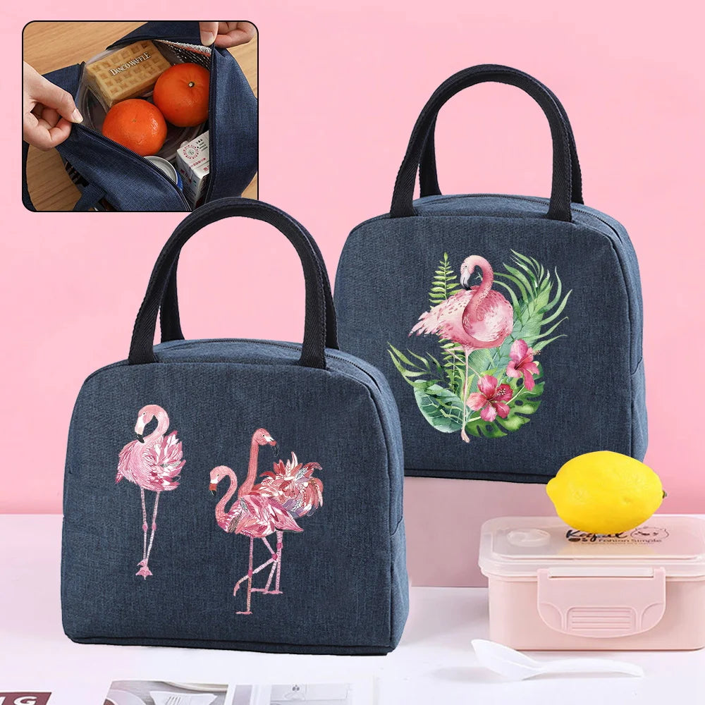 Flamingo Print Lunch Bag Insulated Thermal Handbag