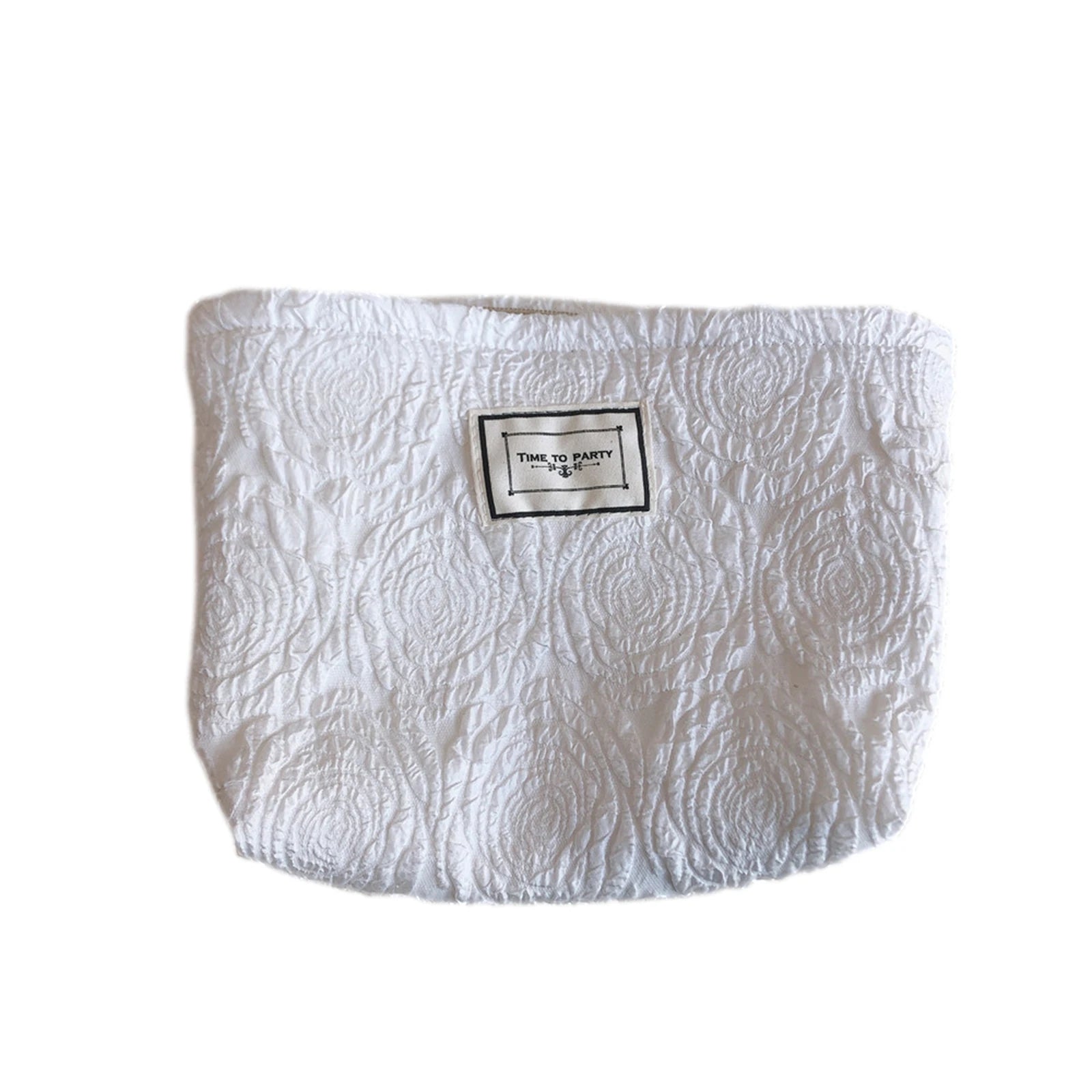 Large Rose Letter Print Cosmetic Bag, Zippered Clutch in White, Black, Rose Gold