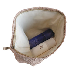 Large Rose Letter Print Cosmetic Bag, Zippered Clutch in White, Black, Rose Gold