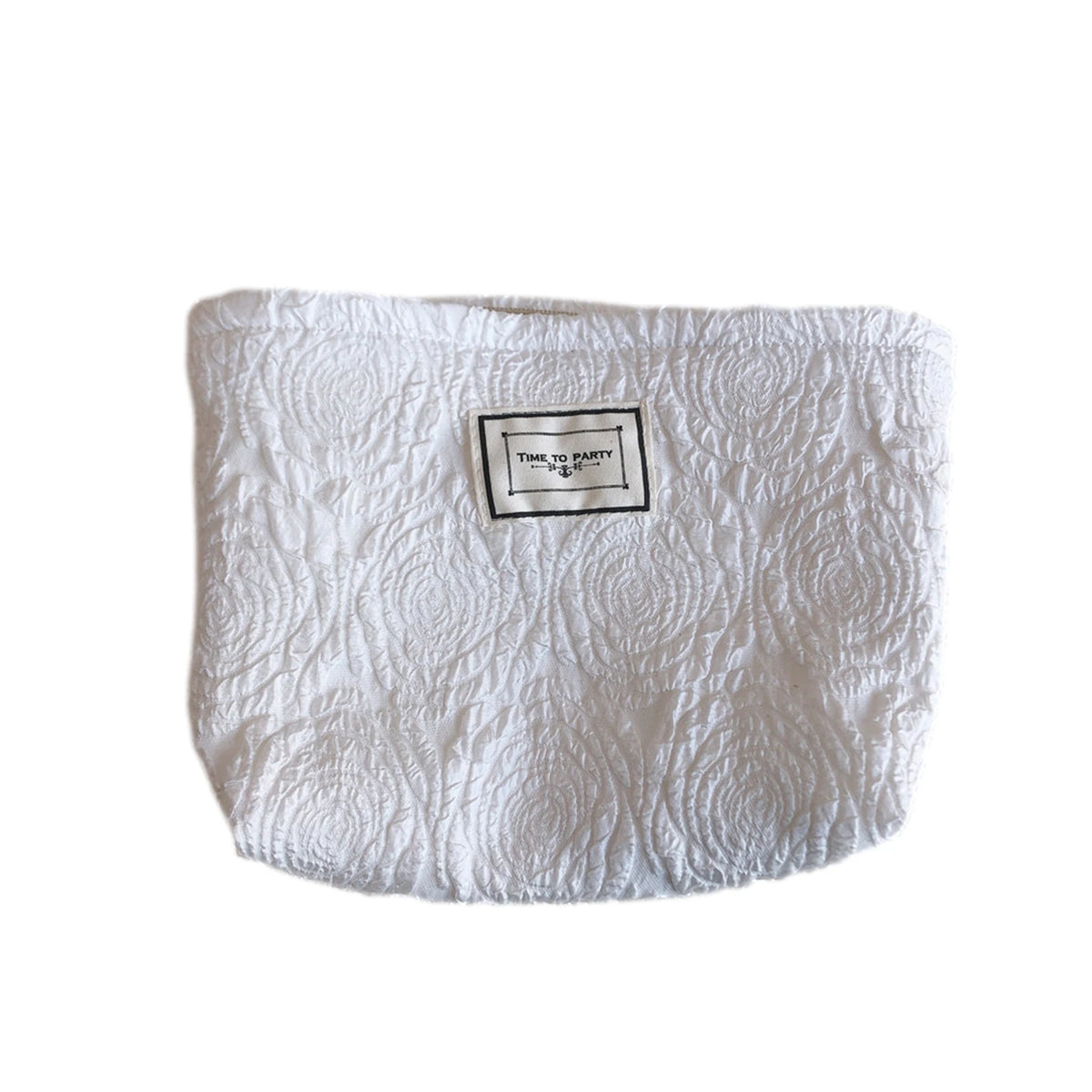 Large Rose Letter Print Cosmetic Bag, Zippered Clutch in White, Black, Rose Gold