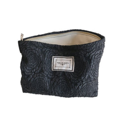 Large Rose Letter Print Cosmetic Bag, Zippered Clutch in White, Black, Rose Gold