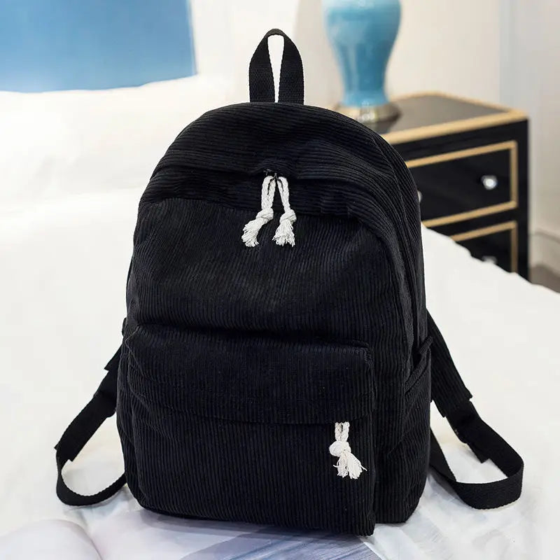 Harajuku Ulzzang School Student Backpack Retro Corduroy Female Rucksack