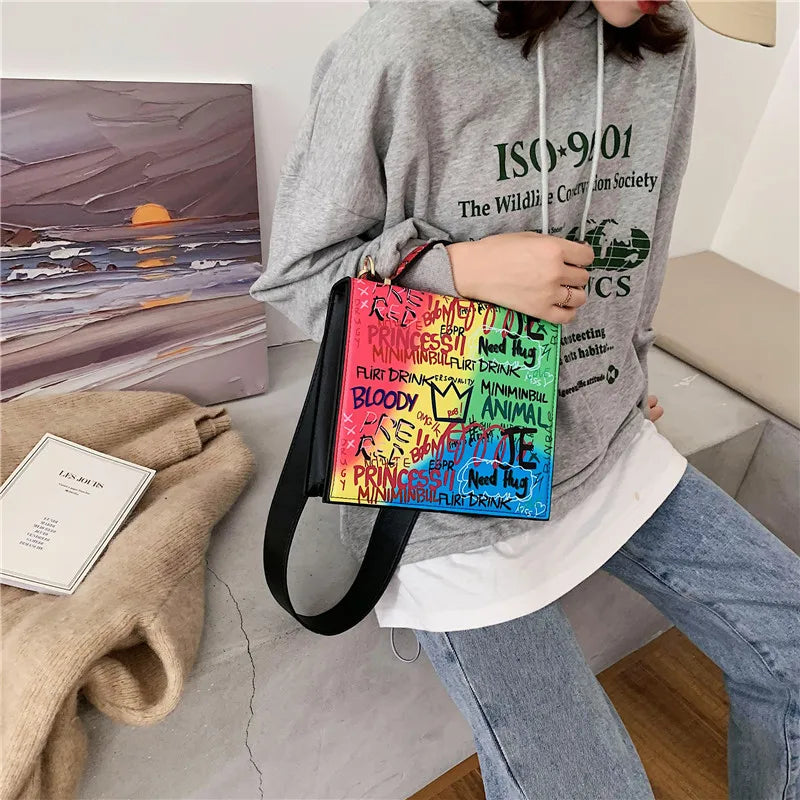 Women's Printed Letters Shoulder Messenger Tote Bag