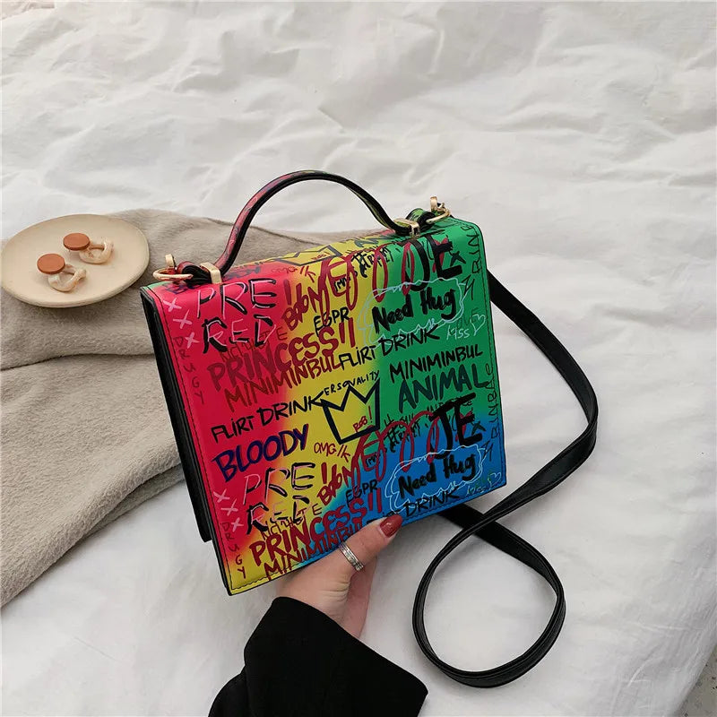 Women's Printed Letters Shoulder Messenger Tote Bag