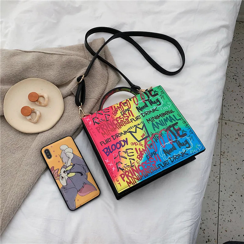Women's Printed Letters Shoulder Messenger Tote Bag