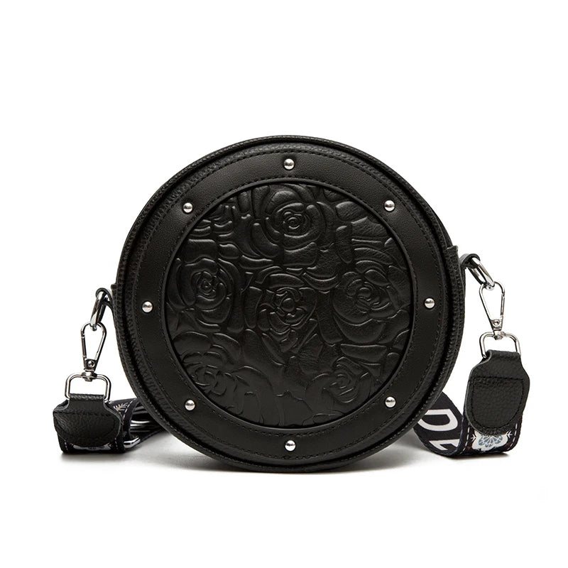 Leather Shoulder Bag Round Cowhide Ladies Handbags Crossbody Bag