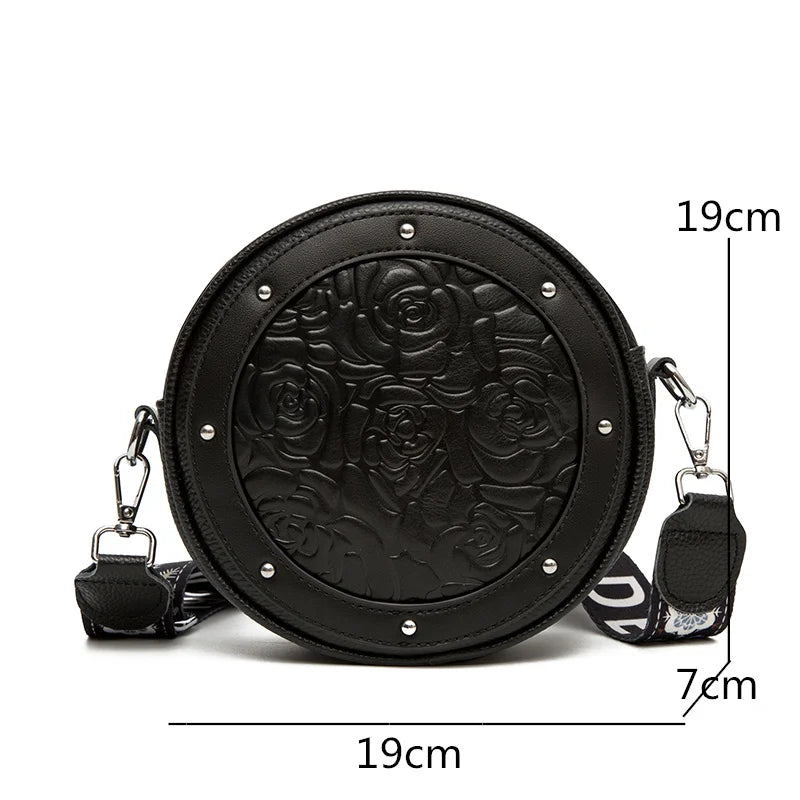 Leather Shoulder Bag Round Cowhide Ladies Handbags Crossbody Bag
