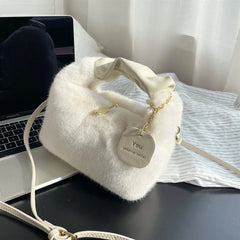 Wool Furry Lunch Box Bag Shoulder Plush Women's Handbag Crossbody Lady Bag