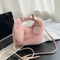 Wool Furry Lunch Box Bag Shoulder Plush Women's Handbag Crossbody Lady Bag
