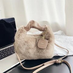 Wool Furry Lunch Box Bag Shoulder Plush Women's Handbag Crossbody Lady Bag