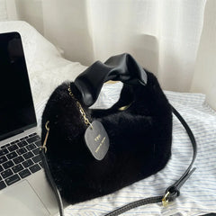 Wool Furry Lunch Box Bag Shoulder Plush Women's Handbag Crossbody Lady Bag