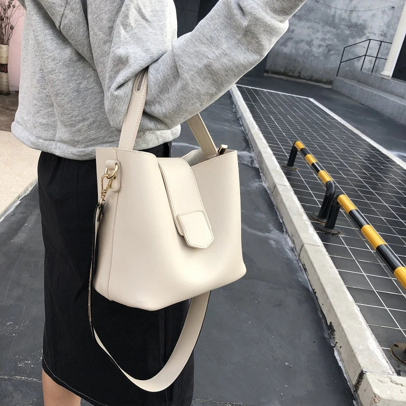 Women PU Leather Bucket Shoulder Bag Crossbody Totes