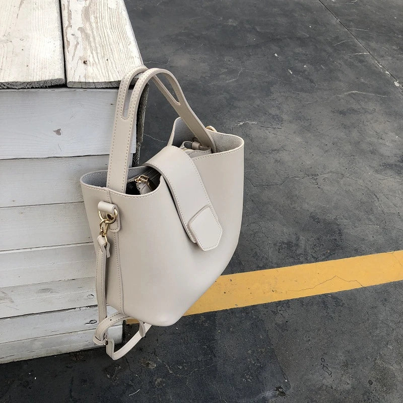 Women PU Leather Bucket Shoulder Bag Crossbody Totes