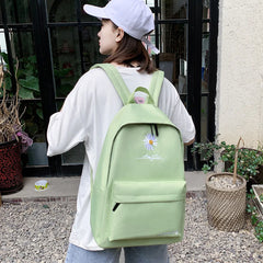 Women's Casual Canvas School Backpack Large Street Travel Bag Green Daisy