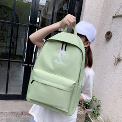 Women's Casual Canvas School Backpack Large Street Travel Bag Green Daisy
