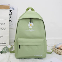 Women's Casual Canvas School Backpack Large Street Travel Bag Green Daisy