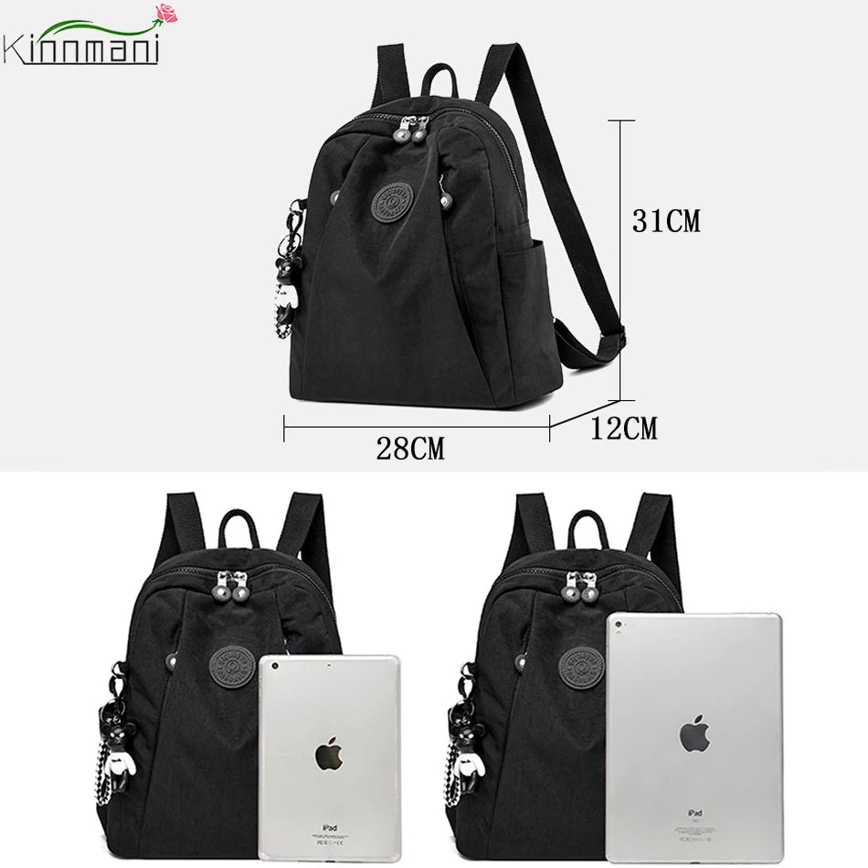 Women's Large Capacity Casual Backpack Solid Shoulder Bag High Nylon Cloth