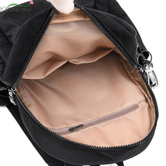 Women's Large Capacity Casual Backpack Solid Shoulder Bag High Nylon Cloth