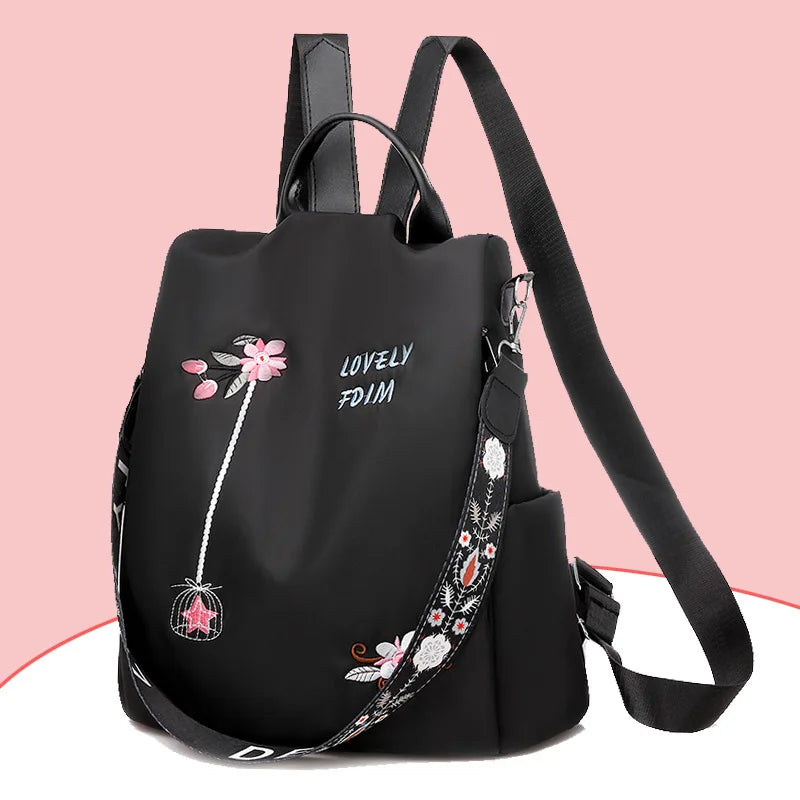 Women's Backpack Ethnic Style Embroidered Water Repellent Leisure Bag