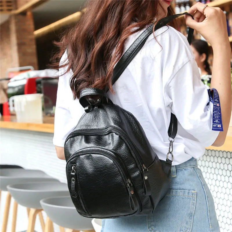 Women's PU Leather Travel Shoulder Bag School Backpack