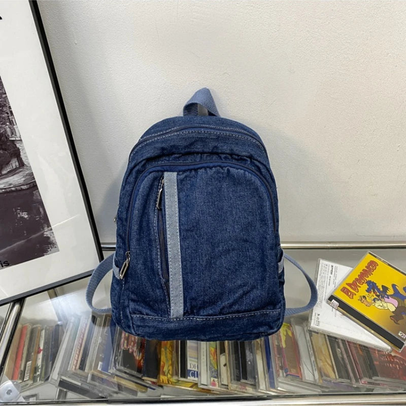 Denim Women's Backpack Small Female Bagpack Bookbag School Teenagers Girls