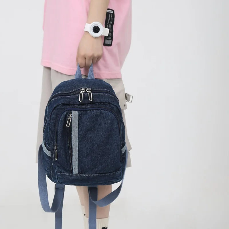 Denim Women's Backpack Small Female Bagpack Bookbag School Teenagers Girls