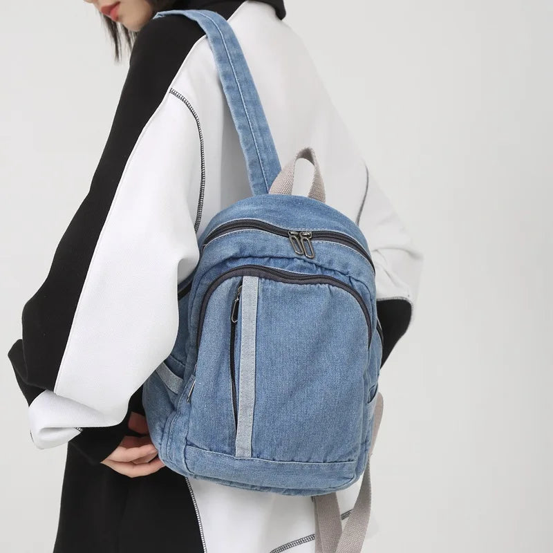 Denim Women's Backpack Small Female Bagpack Bookbag School Teenagers Girls