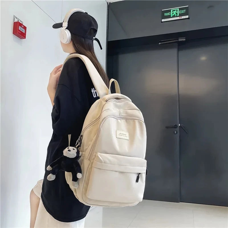 Solid Women's Backpack Multi-pocket Casual Travel Bag High Schoolbag